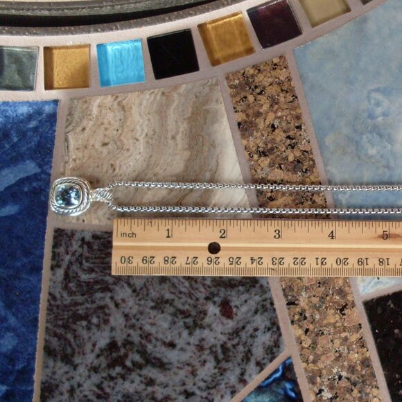 Retired David Yurman Albion Blue Topaz Enhancer Pendant w/Chain - 14K/925 - Picture 8 of 13